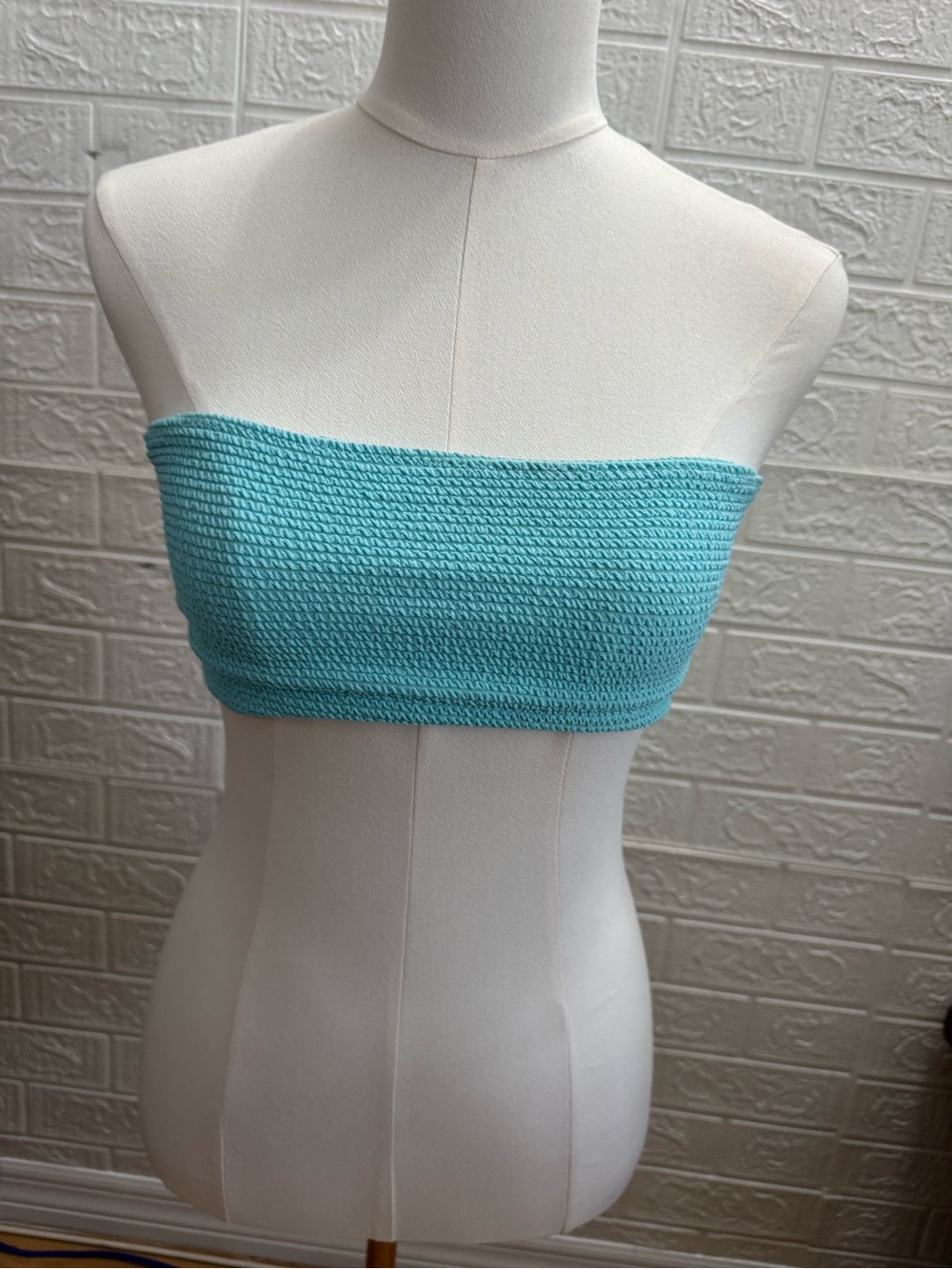 Smocked Bandeau Crop Top in Aqua Blue - Picture 1 of 4